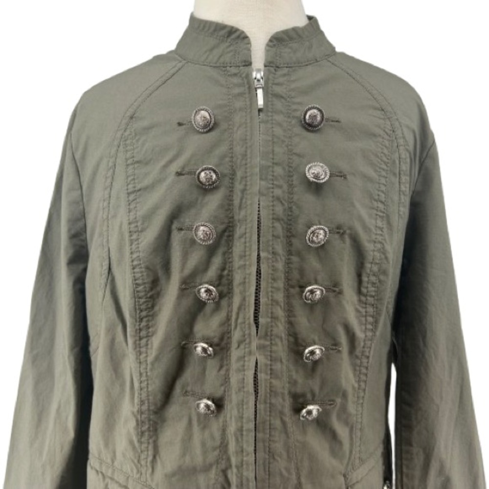 INC International Concepts Olive Green Zip Up Faux Button Military Jacket READ - Picture 3 of 13